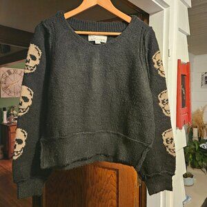 Vintage Havana Women's Black Sweater with Skulls - Size Small